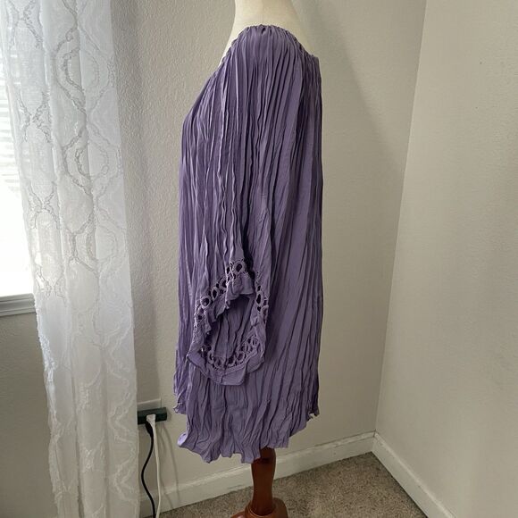 Catherines Womens 1x Short Sleeve Blouse Crochet Lavender Crinkle Boho Peasant - Picture 3 of 7